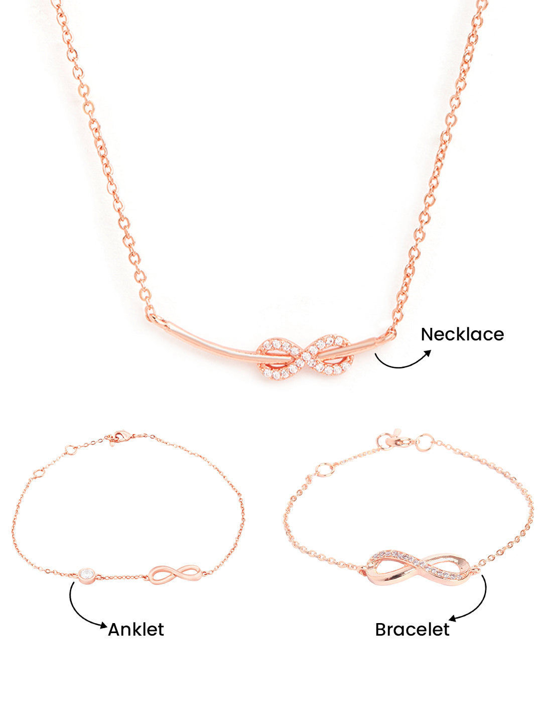 MINUTIAE Forever Infinity Combo | Gold Plated Necklace, Anklet & Bracelet Set