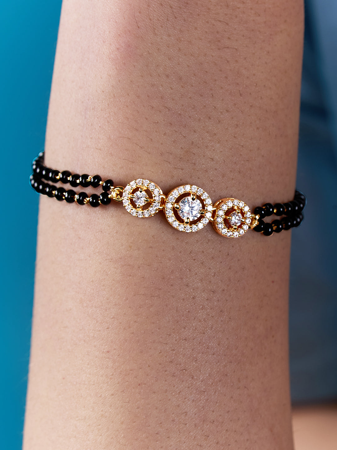 MINUTIAE Gold-Plated Crystals Studded and Beaded Wraparound Mangalsutra Bracelet