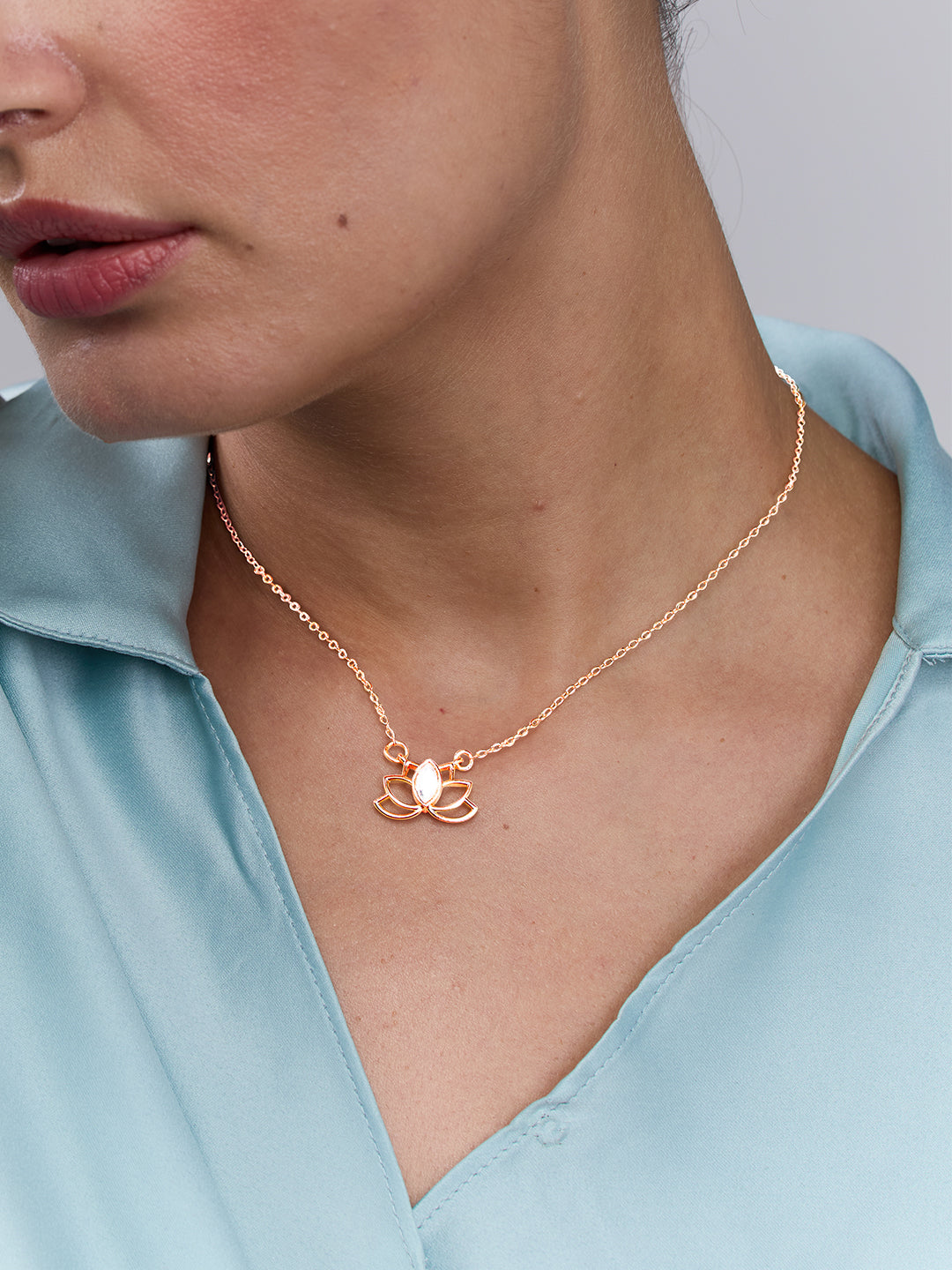 AIKA BY MINUTIAE 18k Women Gold Lotus Flower Necklace for Women & Girls