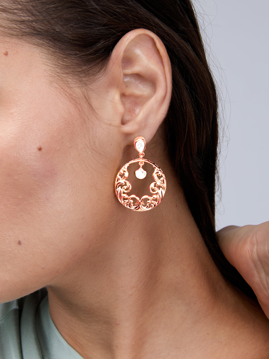 AIKA BY MINUTIAE 18K Gold-Plated Stones Drop Shaped Earring for Women & Girls