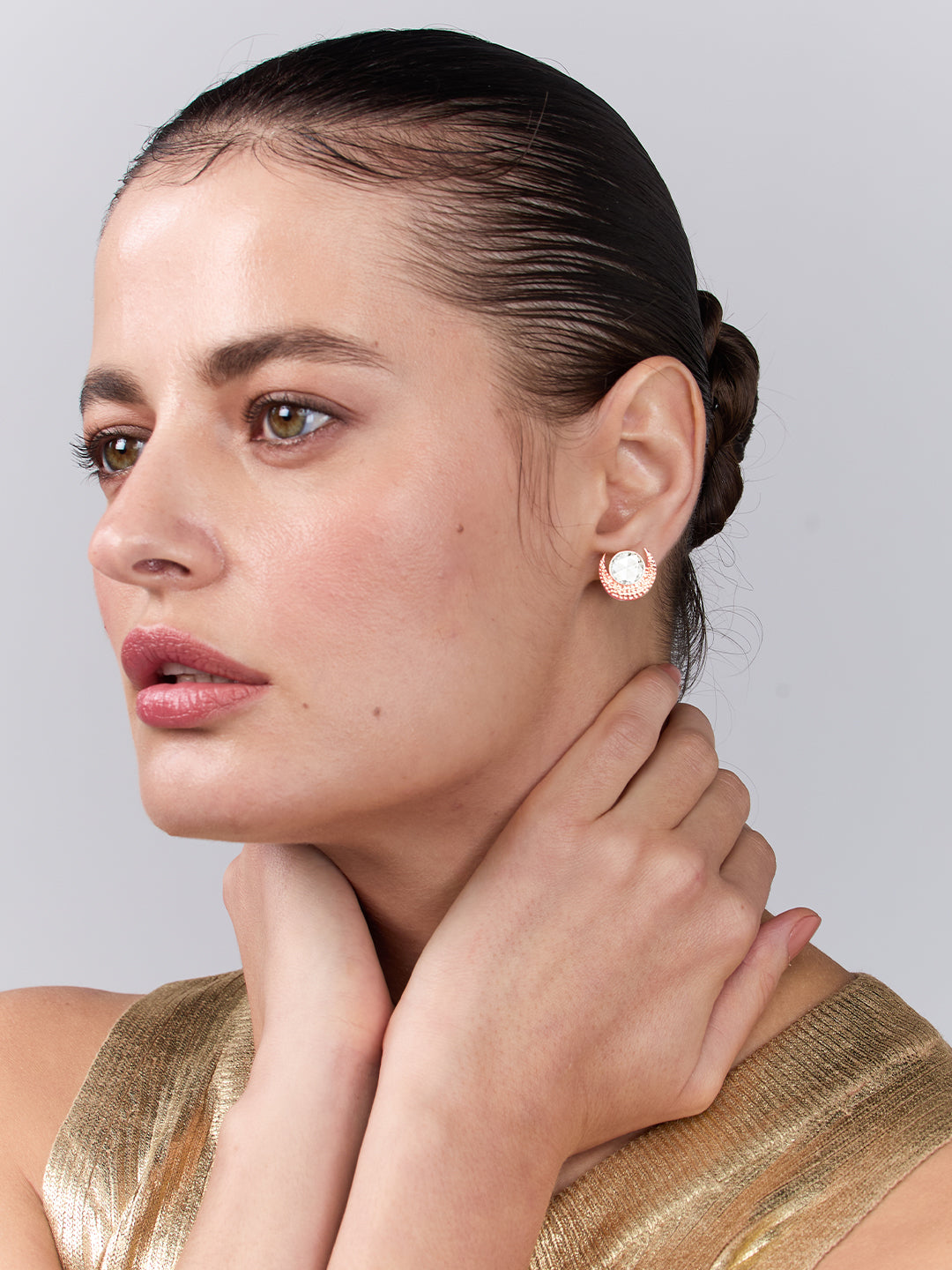 AIKA BY MINUTIAE 18K Women Gold Plated Crescent Shaped Studs Earrings