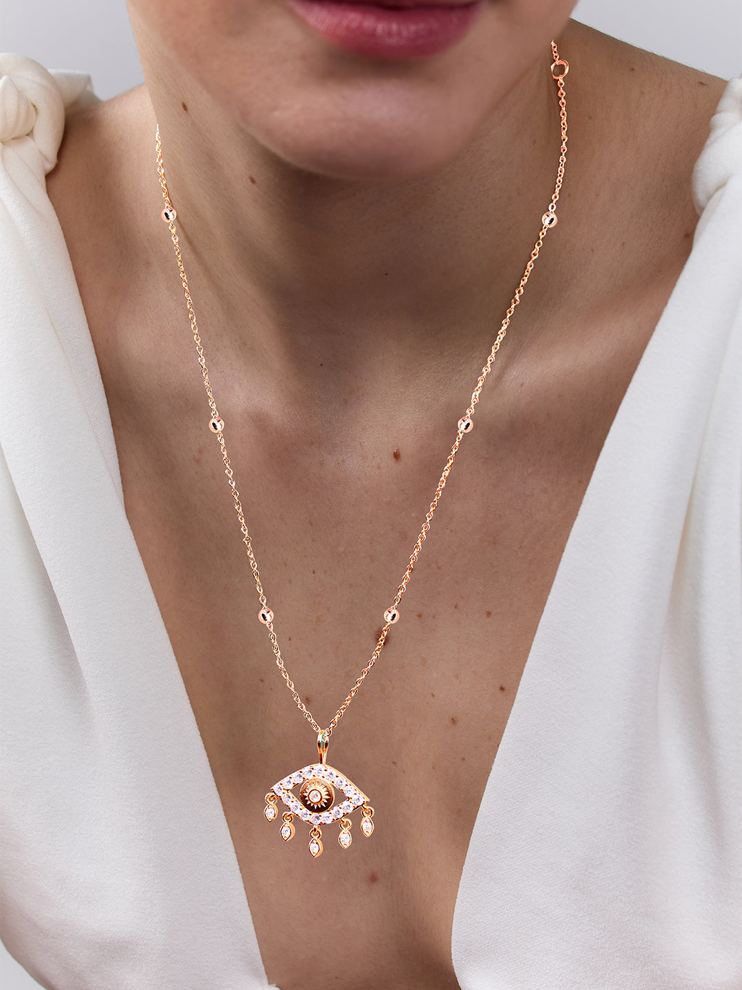 AIKA BY MINUTIAE 18K Gold Plated Evil Eye shaped Necklace for Women & Girls