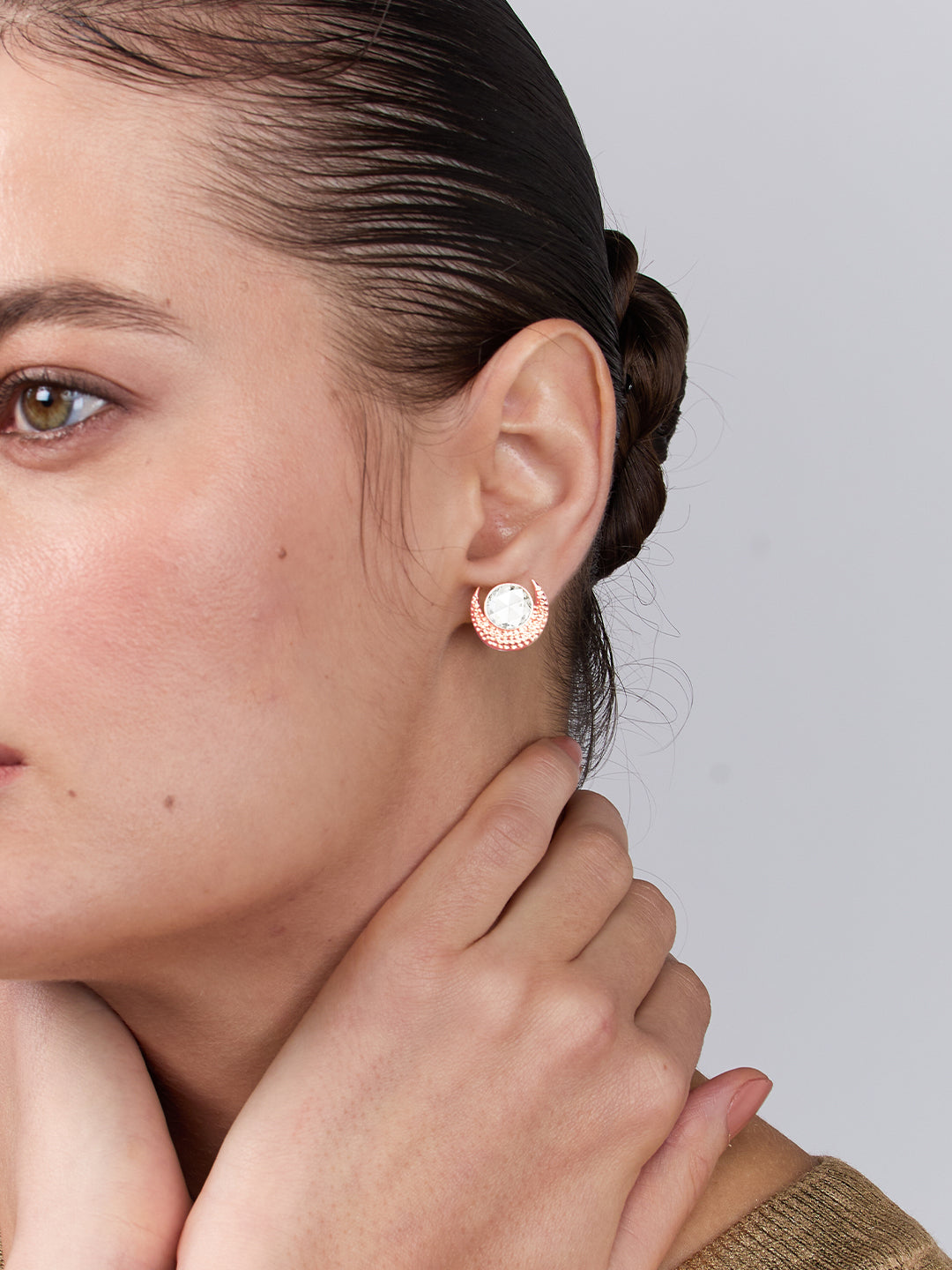 AIKA BY MINUTIAE 18K Women Gold Plated Crescent Shaped Studs Earrings