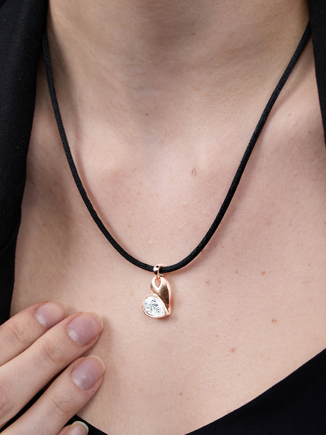 18K Gold Plated Heart Crystal Pendant Necklace with Black Cord | Hypoallergenic Minimal Jewelry