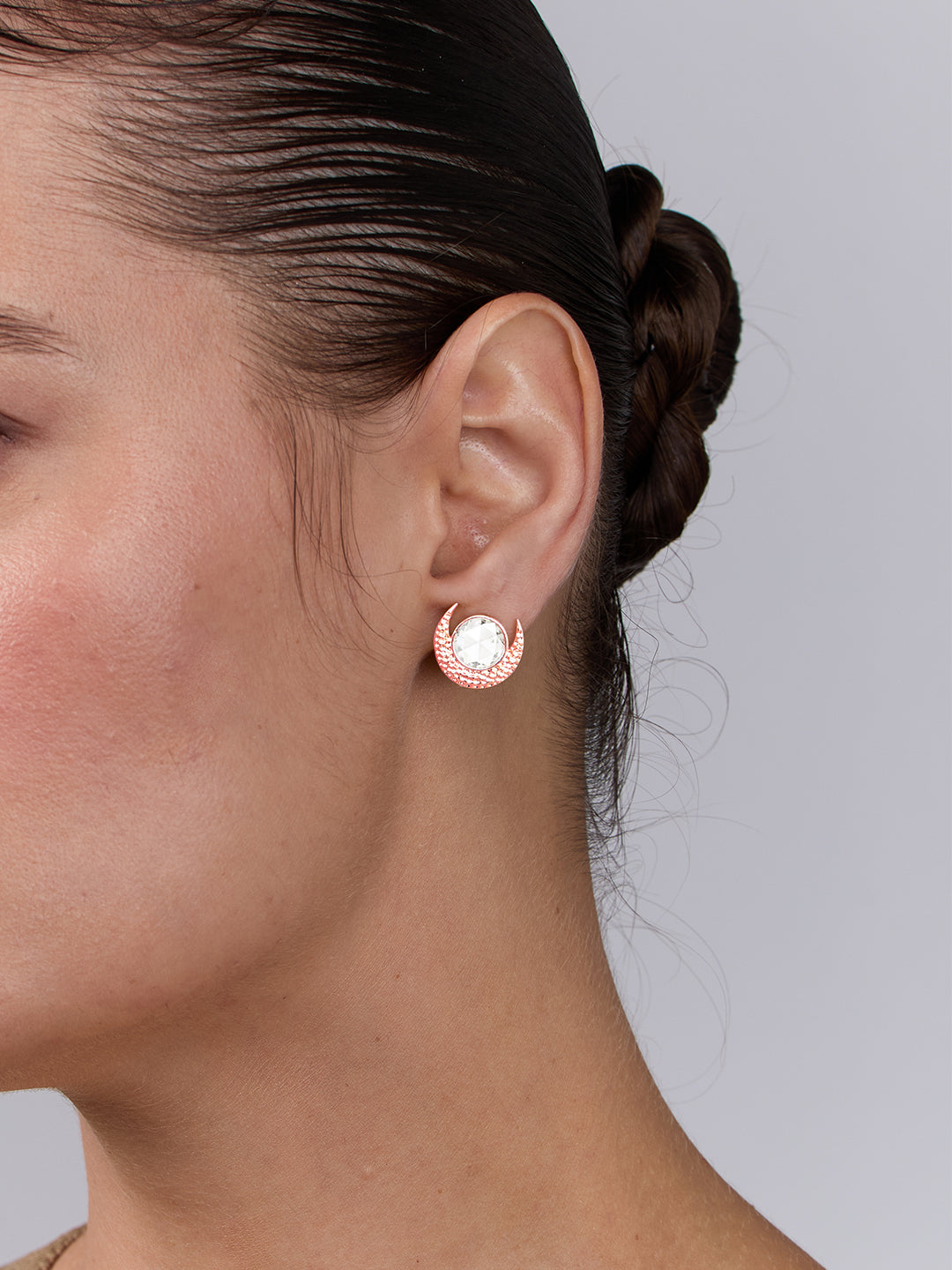 AIKA BY MINUTIAE 18K Women Gold Plated Crescent Shaped Studs Earrings