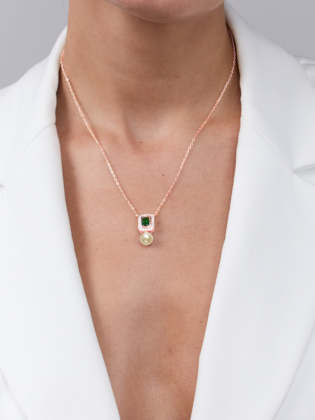 MINUTIAE Gold-Plated Artificial Stones Studded and Pearls Pendant With Chain