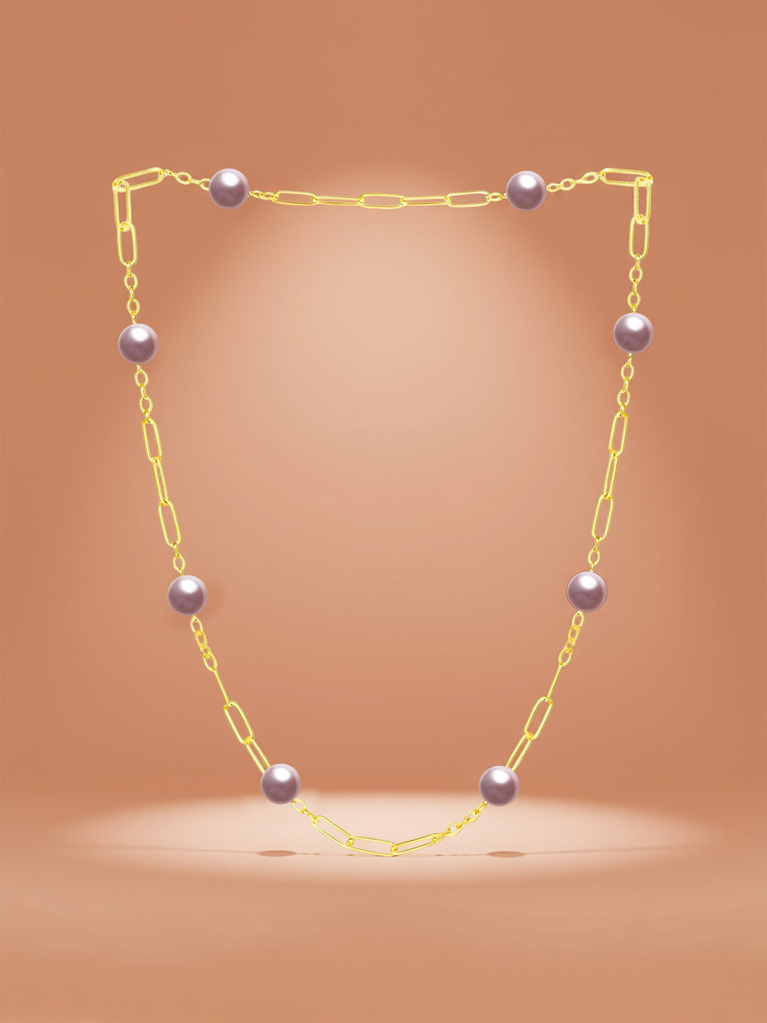 Pearl Link Chain Necklace – Gold Finish