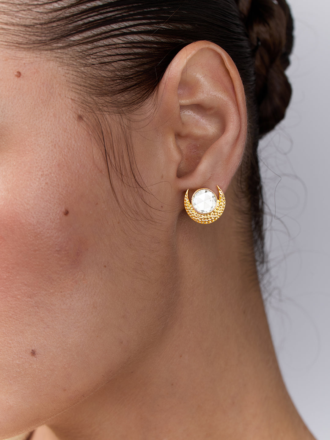 AIKA BY MINUTIAE 18K Women Gold Plated Crescent Shaped Studs Earrings