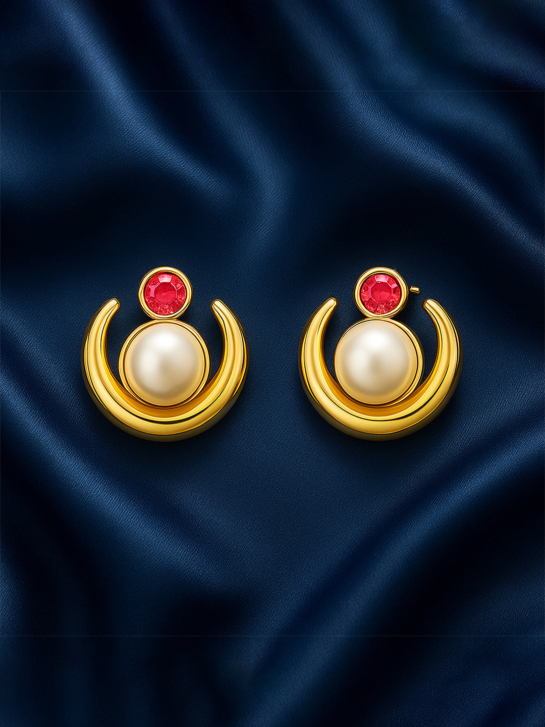 AIKA BY MINUTIAE 18K Women Gold-Plated Pearls Stones Studded Crescent Shaped Studs