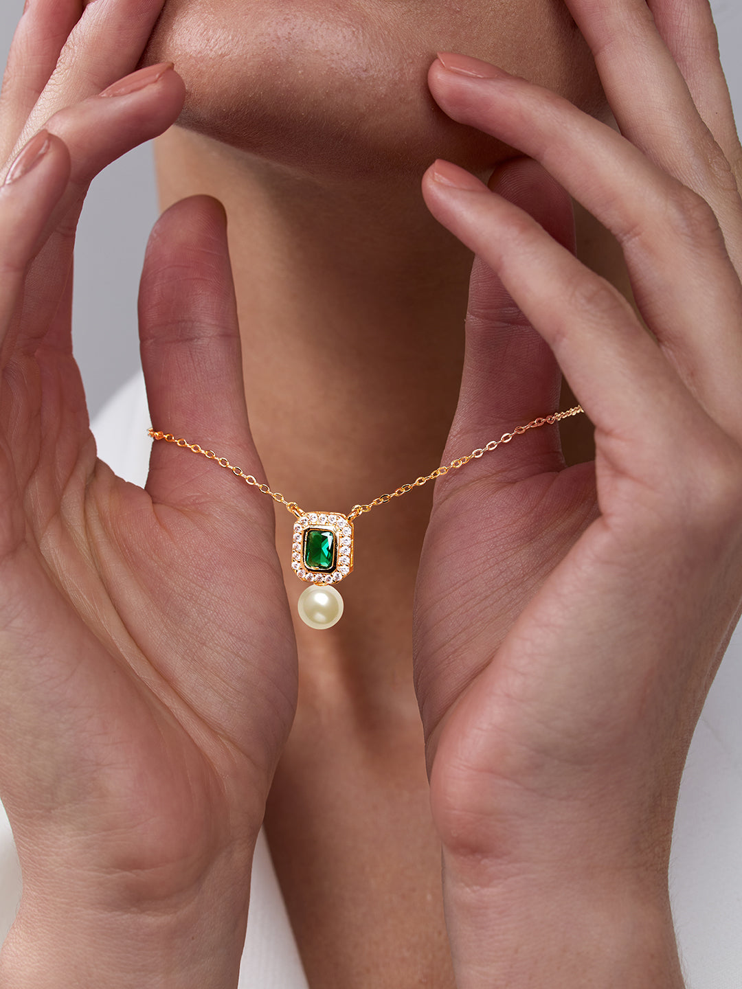 MINUTIAE Gold-Plated Artificial Stones Studded and Pearls Pendant With Chain