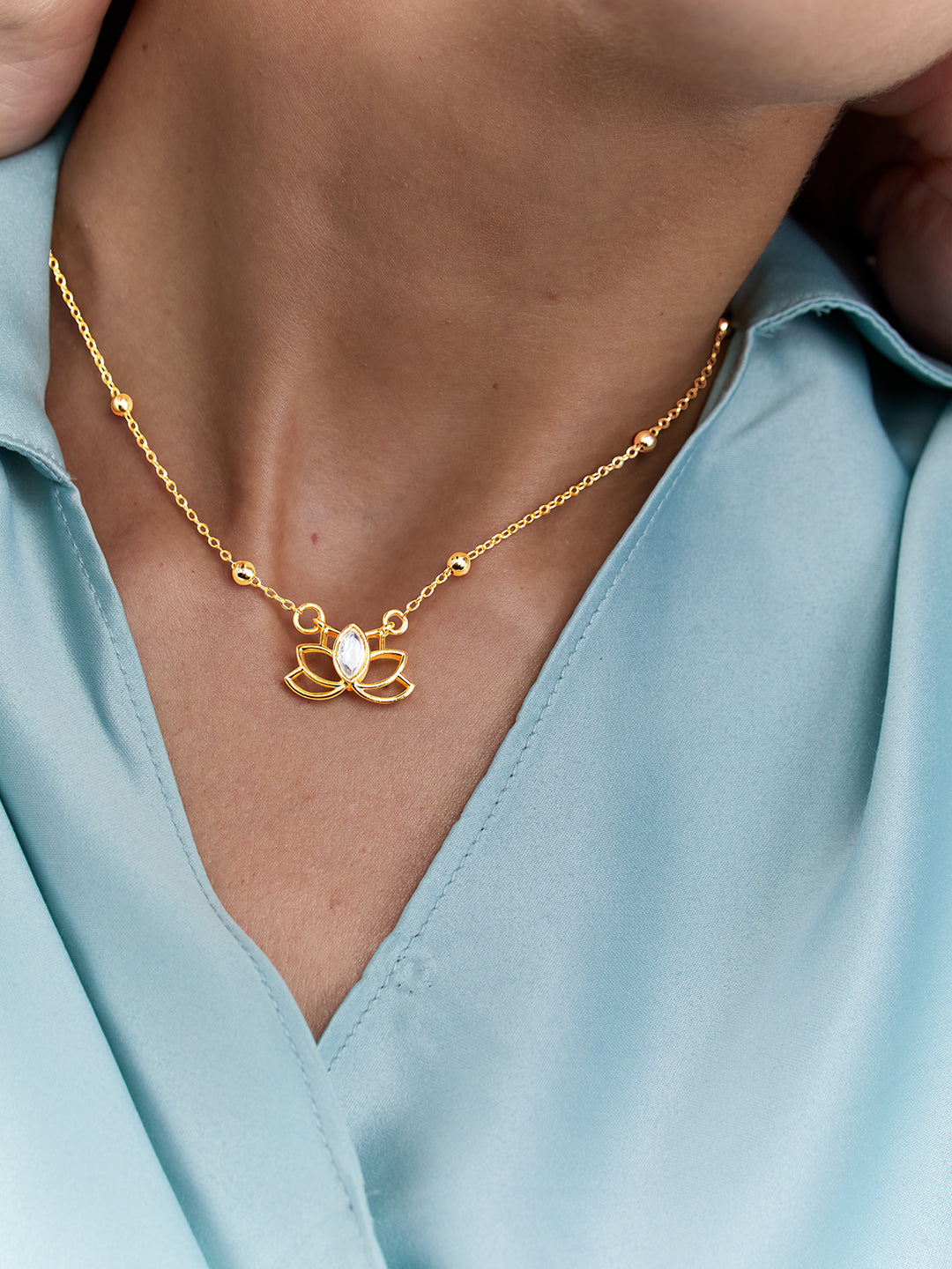 AIKA BY MINUTIAE 18k Women Gold Lotus Flower Necklace for Women & Girls