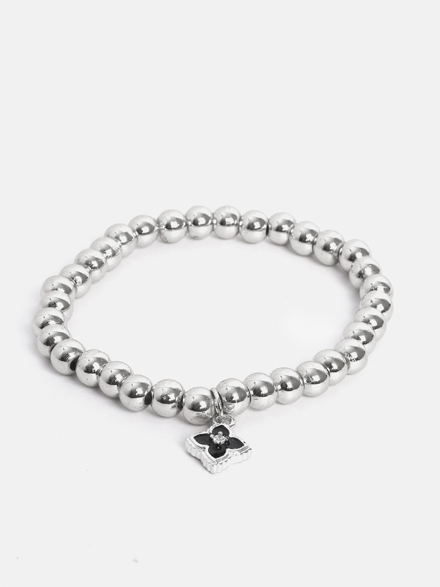 Women 18K Gold-Plated Green Moroccan Flower Charm Onyx Elasticated Bracelet