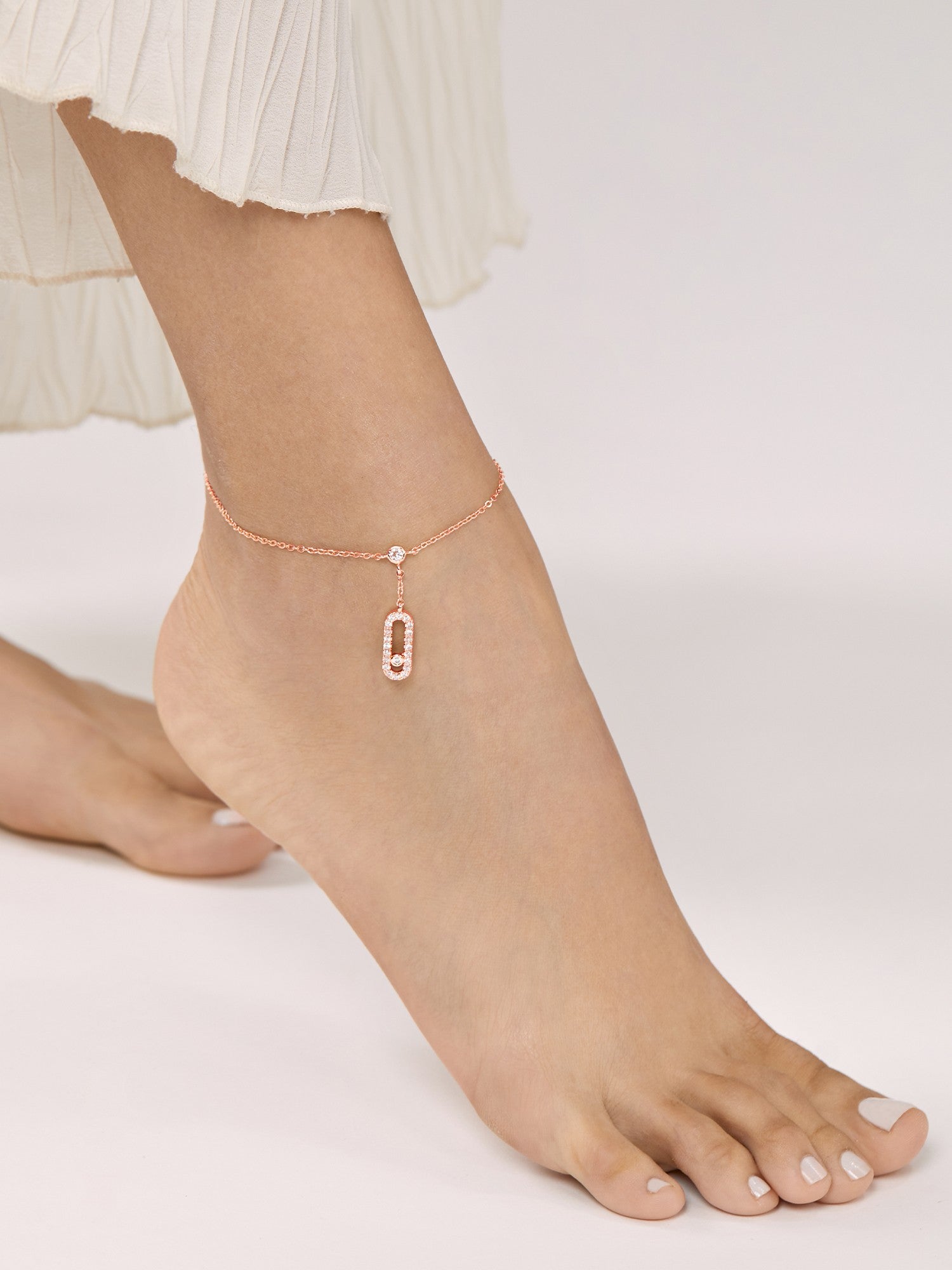 MINUTIAE Gold-Plated White Crystal-Studded Handcrafted Anklet For Women's