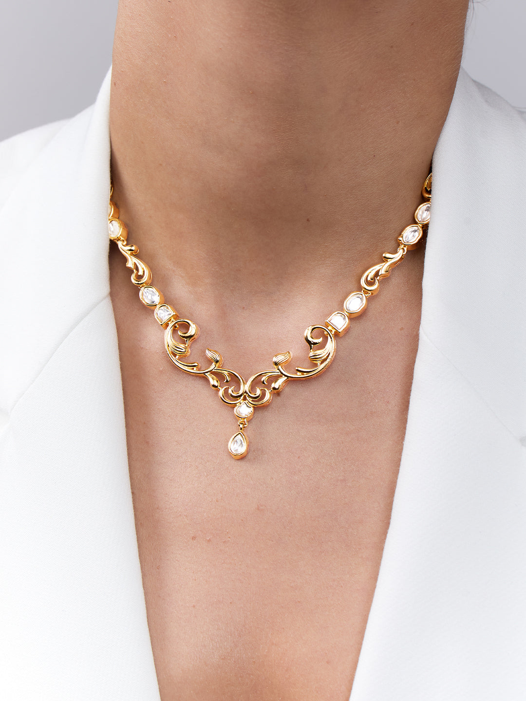 AIKA BY MINUTIAE 18K Gold Plated V Drop shaped Brass Necklace for Women