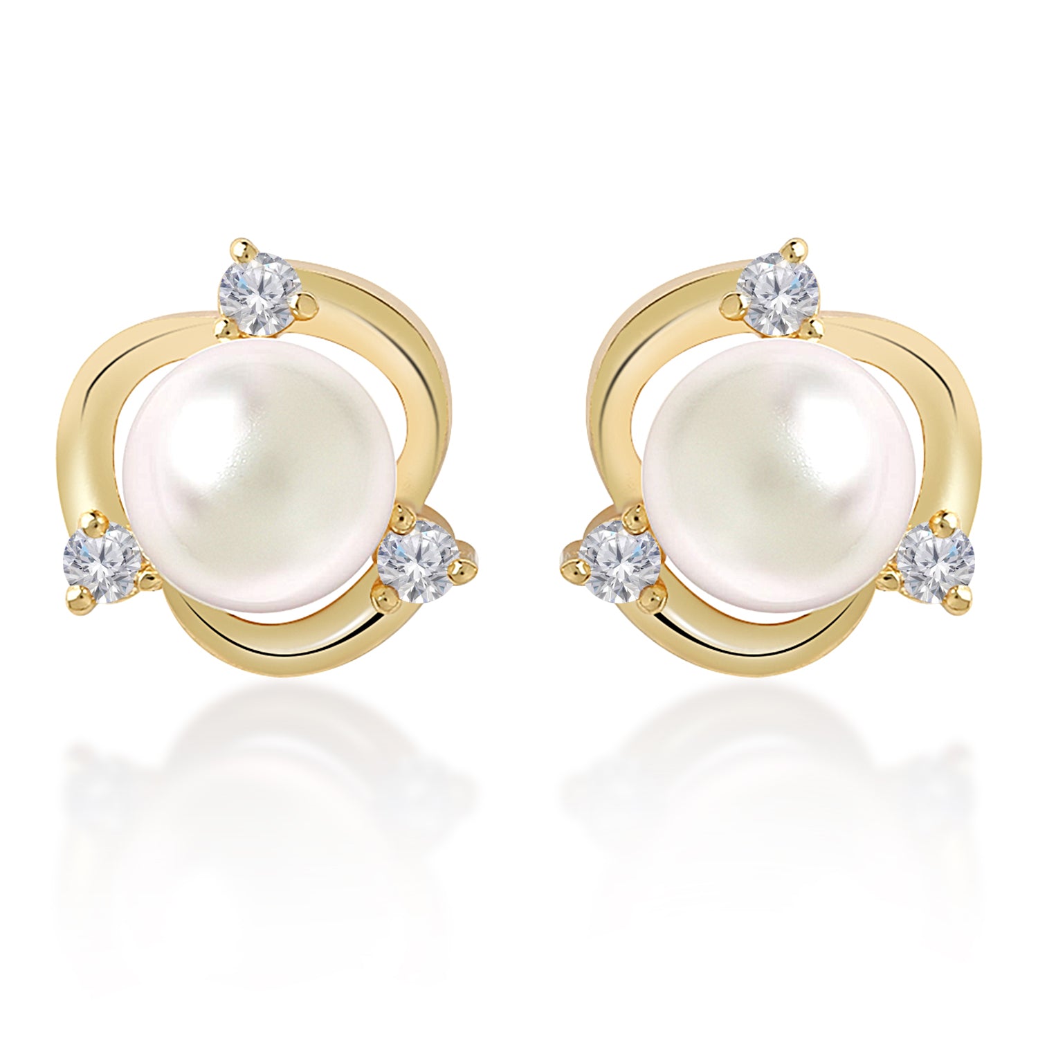 MINUTIAE Gold-Plated & White Floral Studs For Women's & Girl