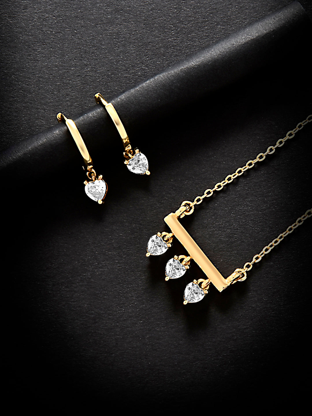 MINUTIAE Gold_Plated White Crystals Stone_Studded necklace and a pair of earrings Jewellery Set