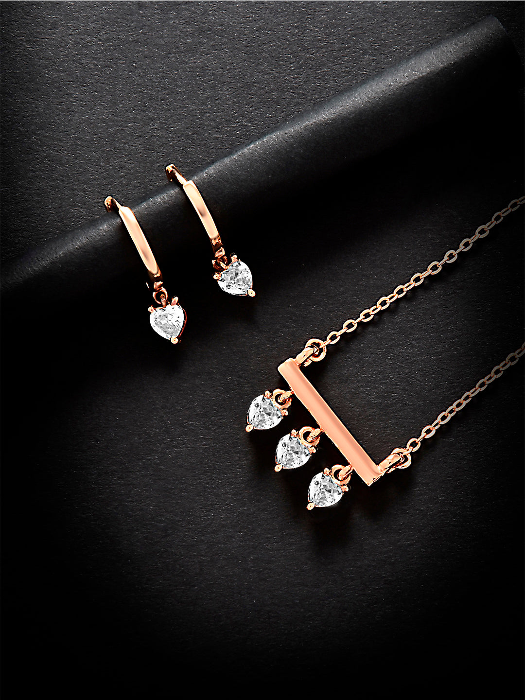 MINUTIAE Gold_Plated White Crystals Stone_Studded necklace and a pair of earrings Jewellery Set