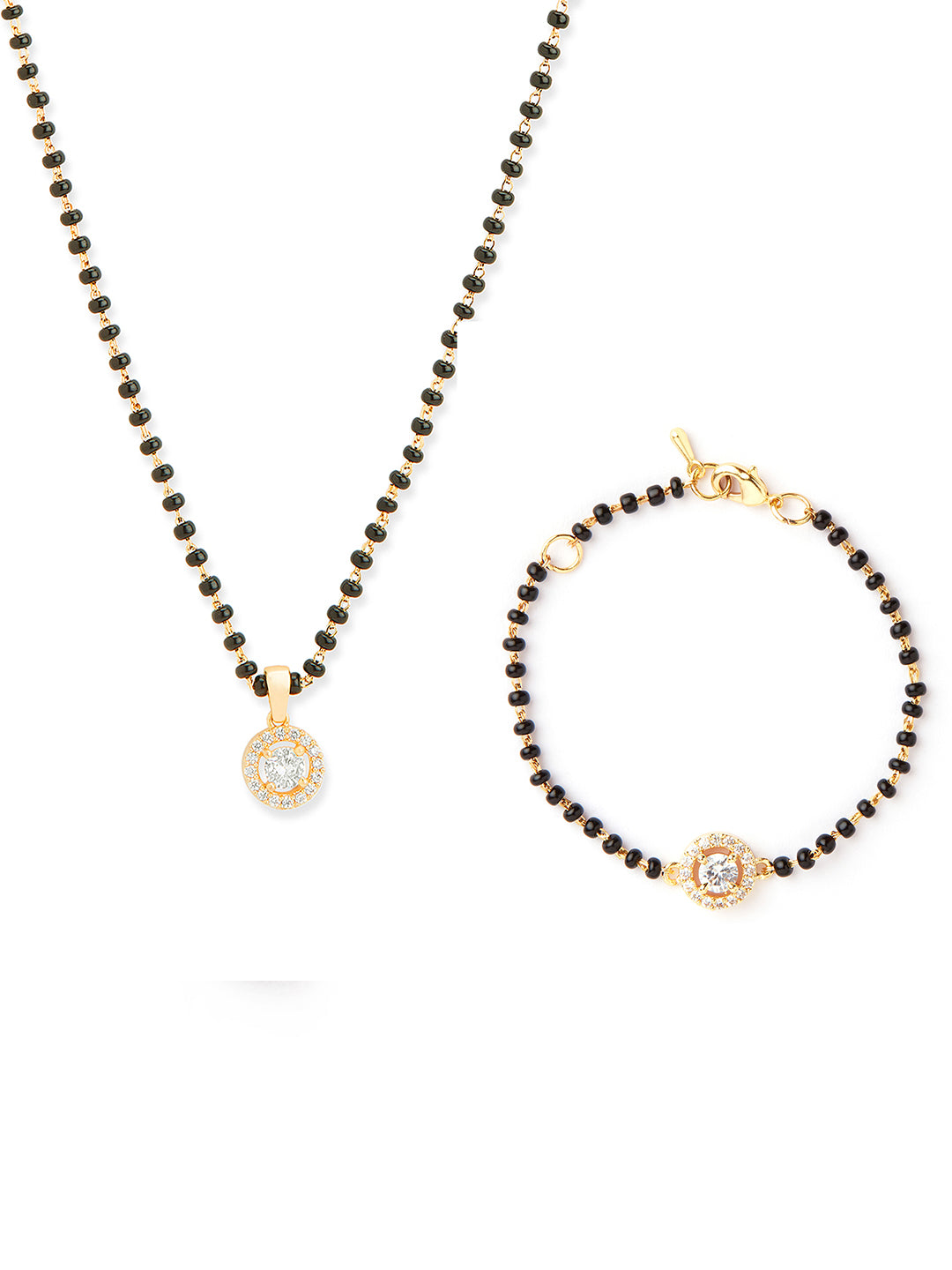 MINUTIAE Gold_Plated Crystal Studded Necklace and Bracelet Jewellery Set
