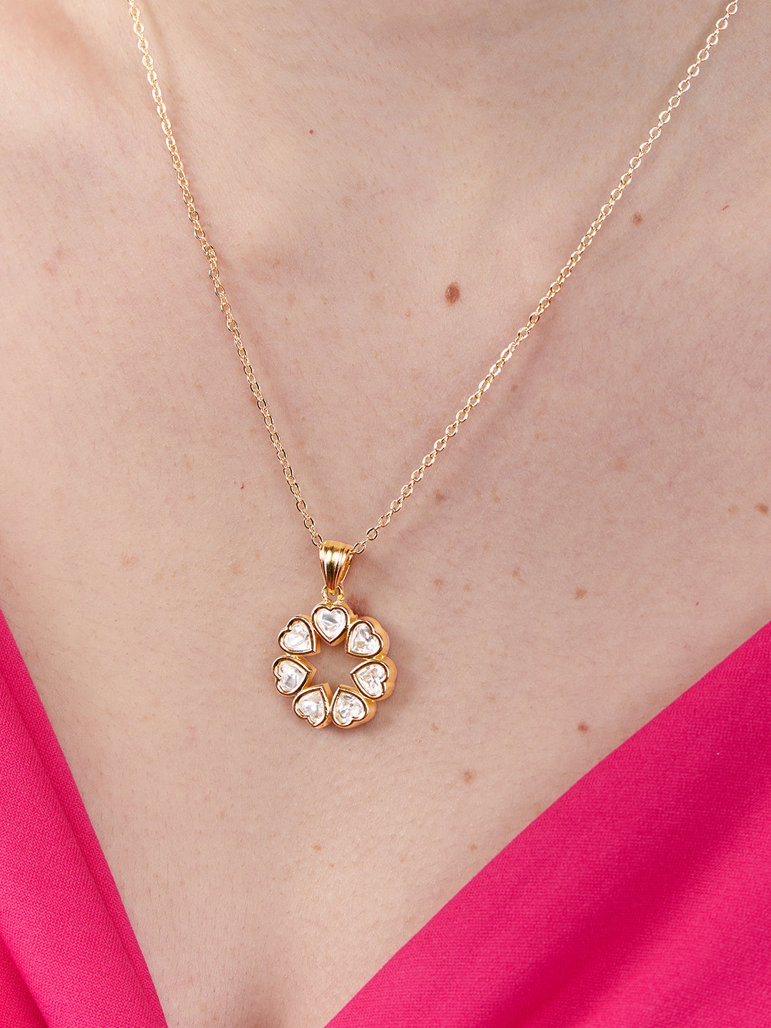 AIKA BY MINUTIAE 18K Gold Plated Chain Round Heart shaped Necklace for Women & Girls