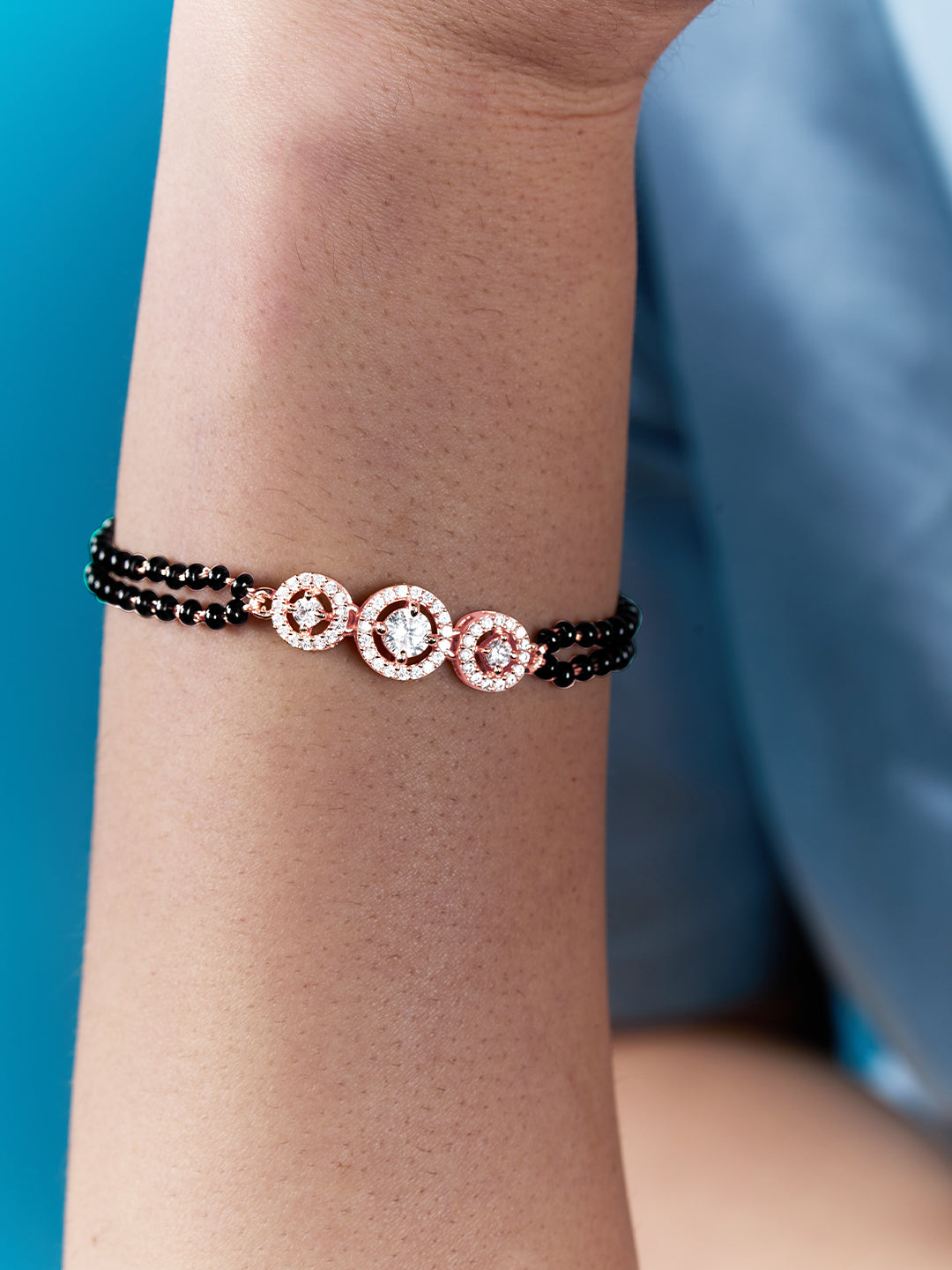 MINUTIAE Gold-Plated Crystals Studded and Beaded Wraparound Mangalsutra Bracelet