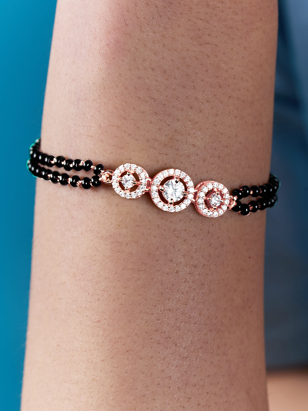 MINUTIAE Gold-Plated Crystals Studded and Beaded Wraparound Mangalsutra Bracelet