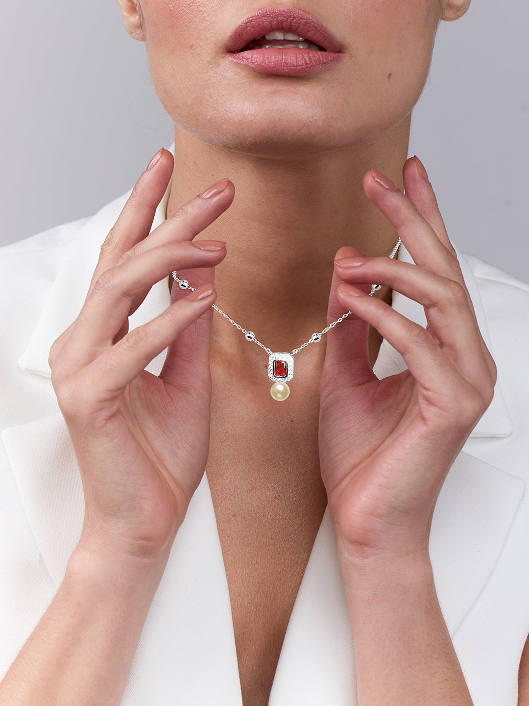 MINUTIAE Gold-Plated Artificial Stones Studded and Pearls Statement Necklace