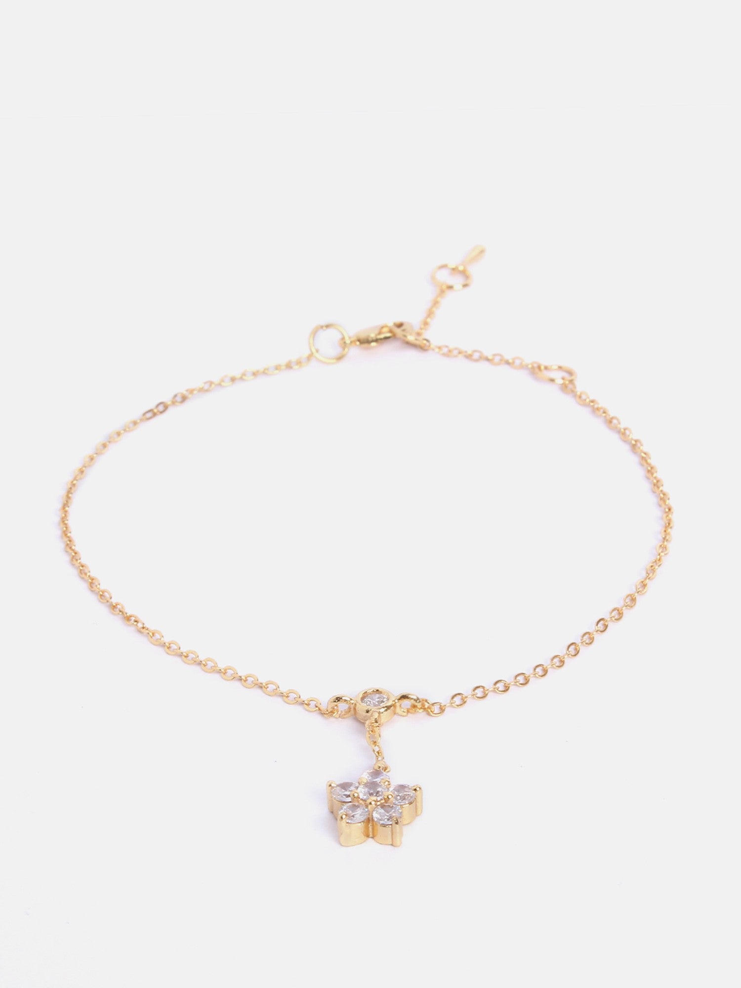 MINUTIAE Gold-Plated White Crystal Studded Handcrafted Nakshatra Anklet For Women's