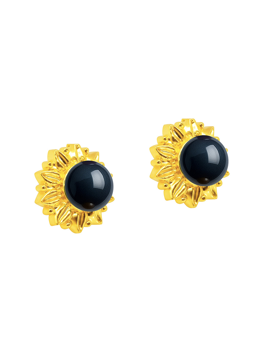 AIKA BY MINUTIAE 18K Gold-Plated Black Pearl Stud Round Shaped Earring for Women & Girls