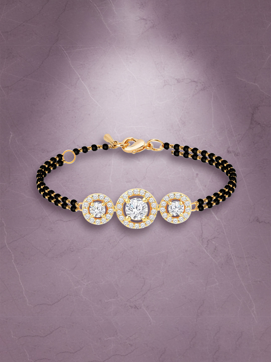 MINUTIAE Gold-Plated Crystals Studded and Beaded Wraparound Mangalsutra Bracelet
