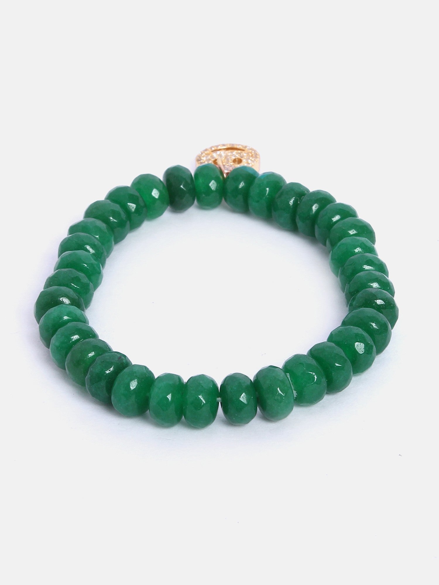 Women 18K Gold-Plated & Green Smiley Emoji Brass Onyx Elasticated Bracelet