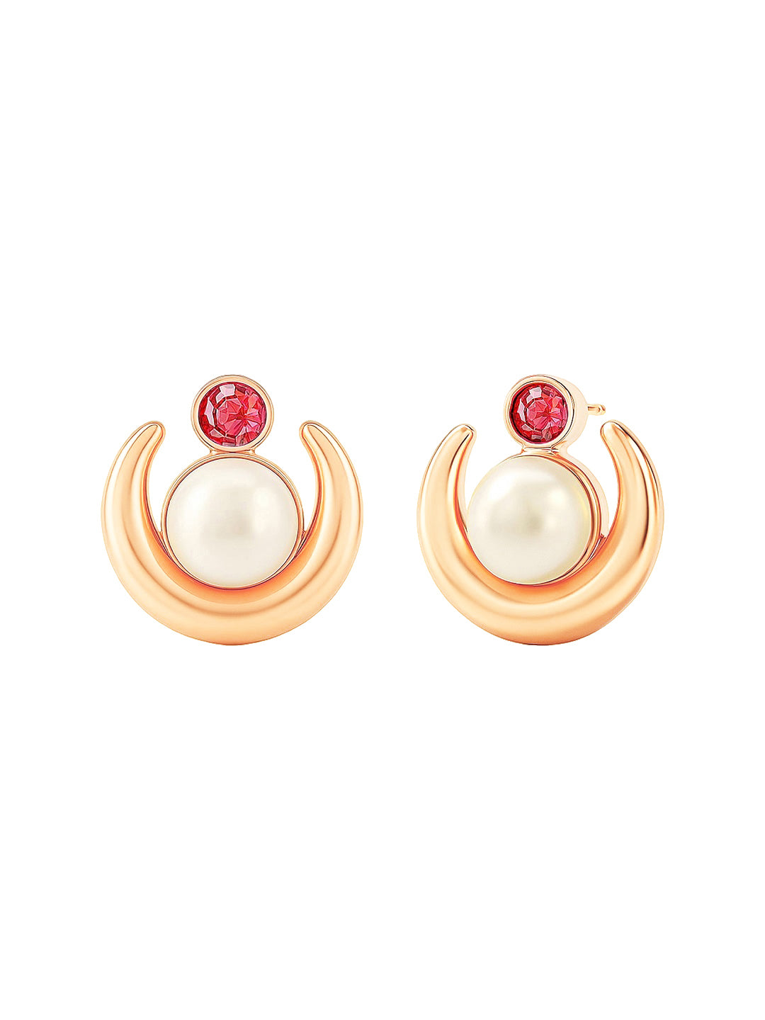 AIKA BY MINUTIAE 18K Women Gold-Plated Pearls Stones Studded Crescent Shaped Studs