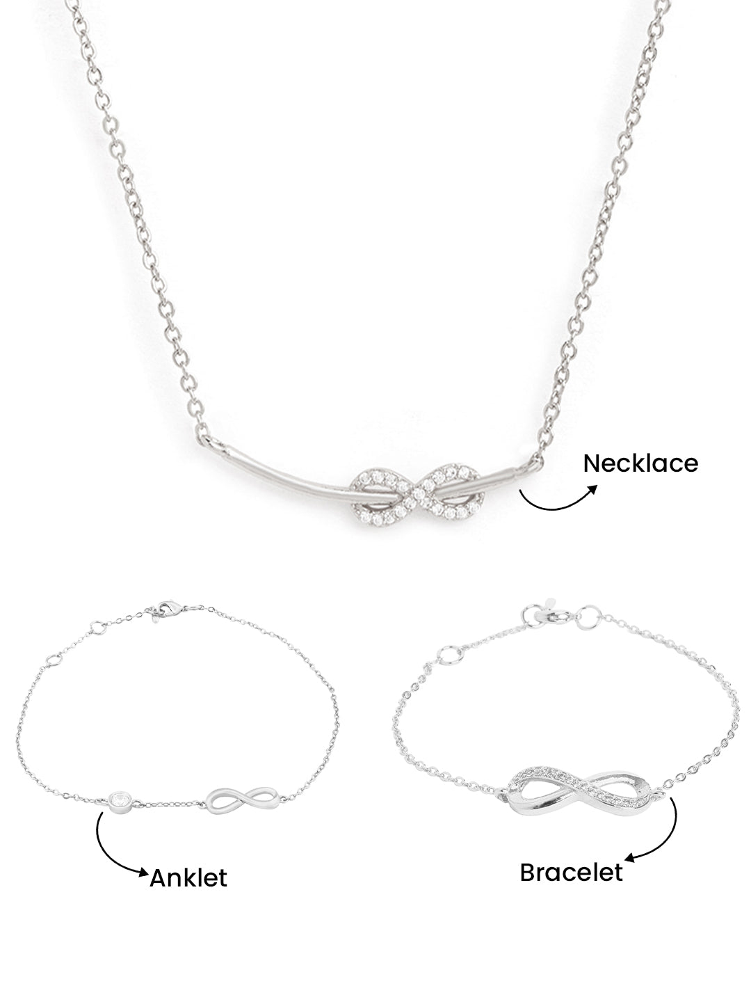 MINUTIAE Forever Infinity Combo | Gold Plated Necklace, Anklet & Bracelet Set