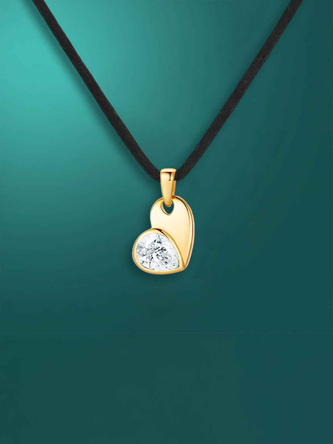 18K Gold Plated Heart Crystal Pendant Necklace with Black Cord | Hypoallergenic Minimal Jewelry