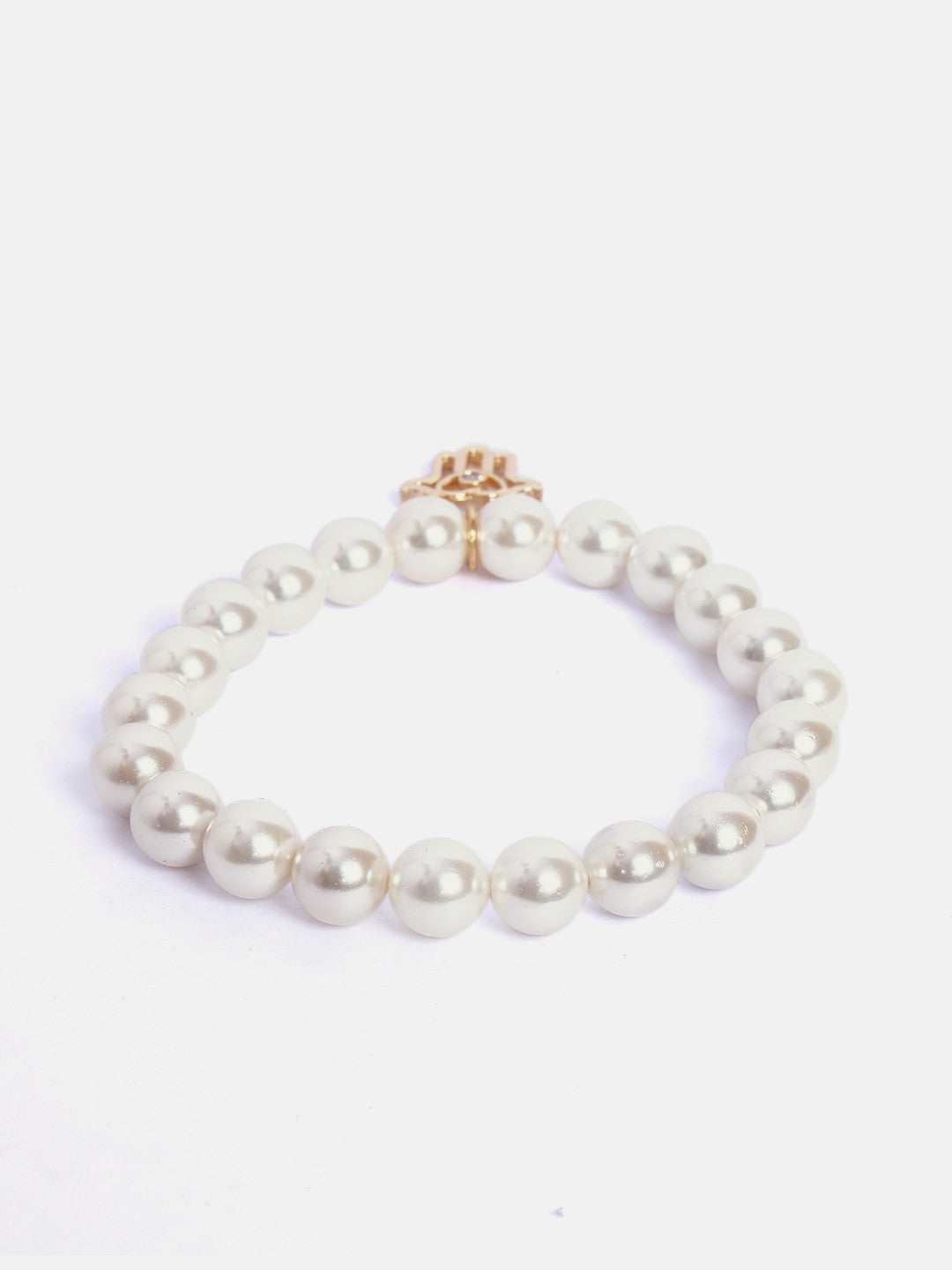 MINUTIAE Women White Pearls Gold-Plated Elasticated Bracelet