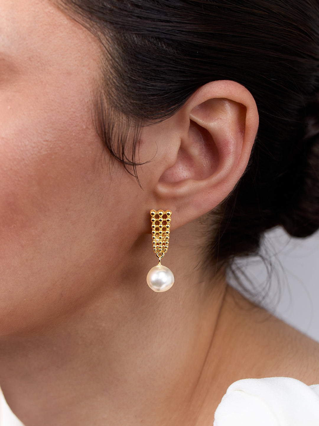 AIKA BY MINUTIAE 18K Gold-Plated White Pearl Drop Shaped Earring for Women & Girls