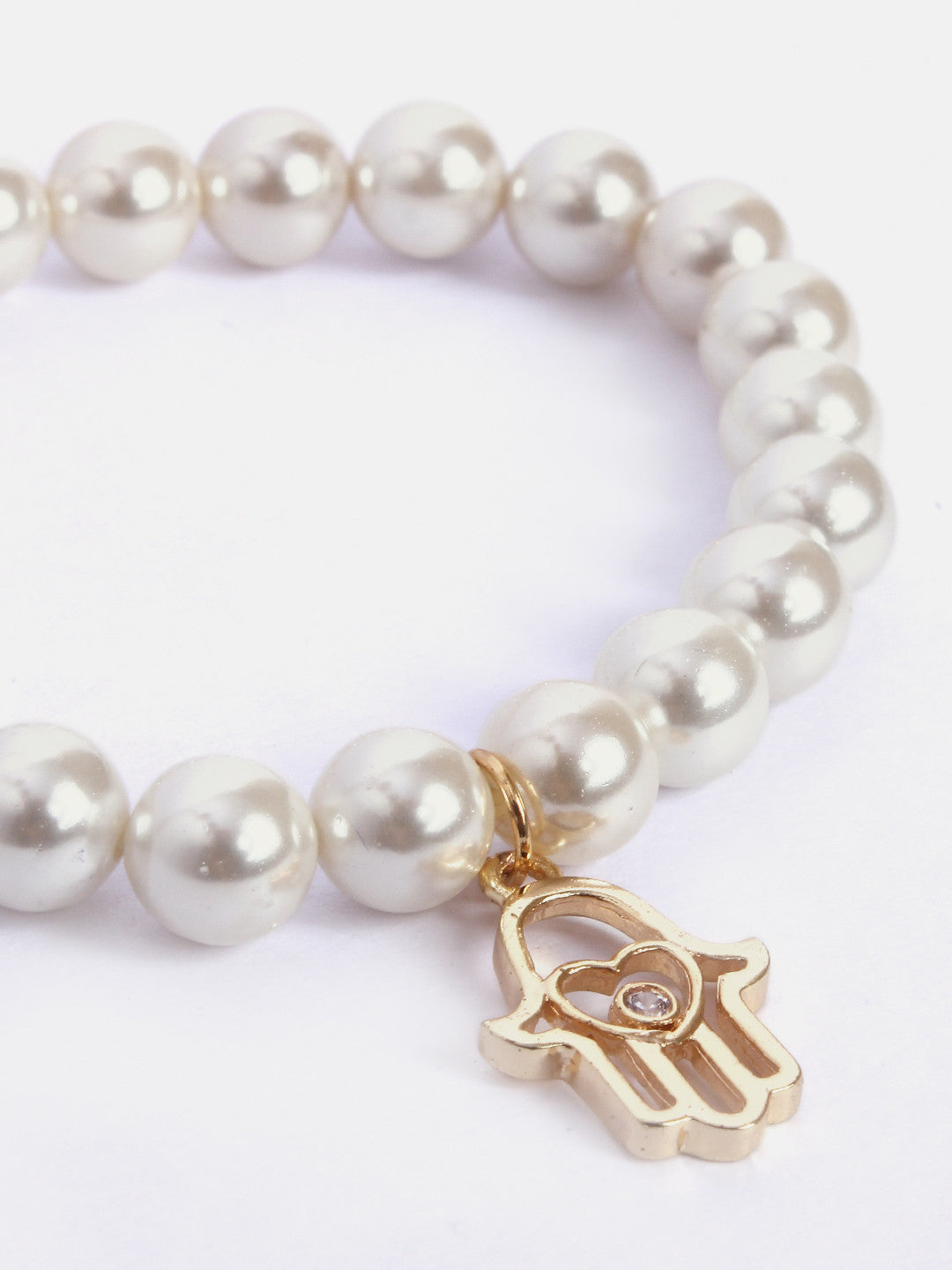 MINUTIAE Women White Pearls Gold-Plated Elasticated Bracelet