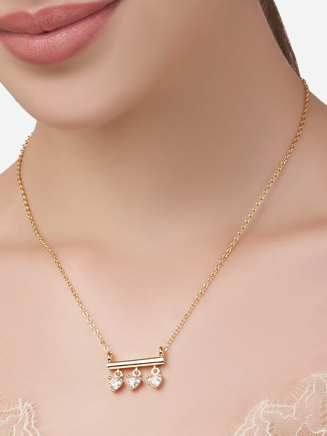 MINUTIAE Gold_Plated White Crystals Stone_Studded necklace and a pair of earrings Jewellery Set