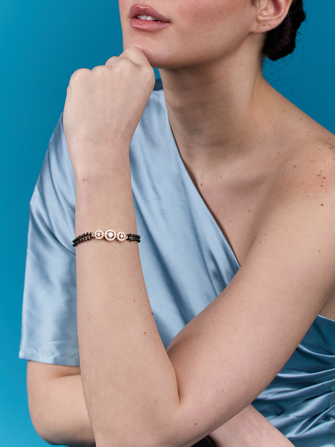 MINUTIAE Gold-Plated Crystals Studded and Beaded Wraparound Mangalsutra Bracelet