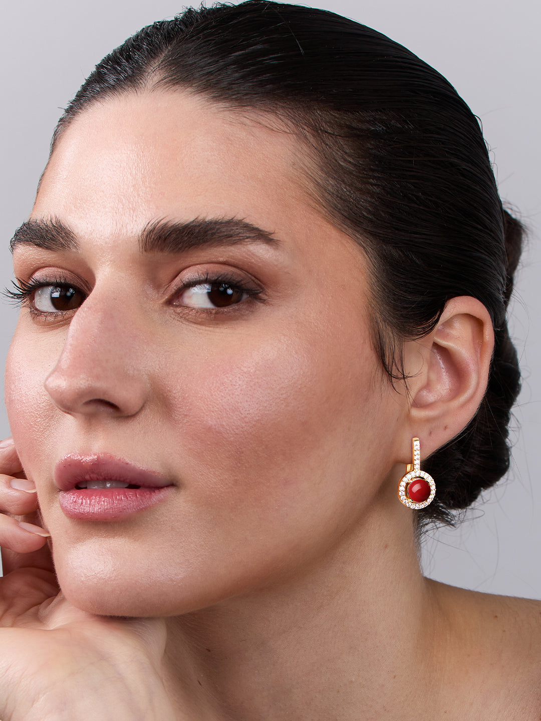 MINUTIAE Gold-Plated Stones Studded & Pearls Circular Drop Earrings