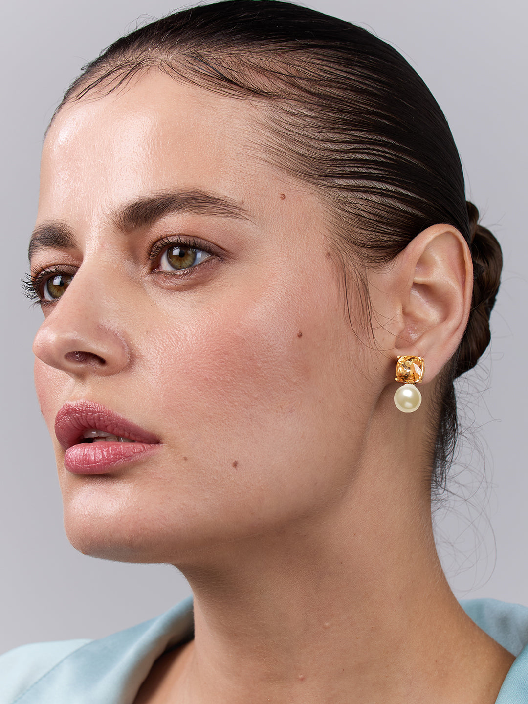 Amethyst Tourmaline With Off White Pearl Ear Tops Stud Earrings