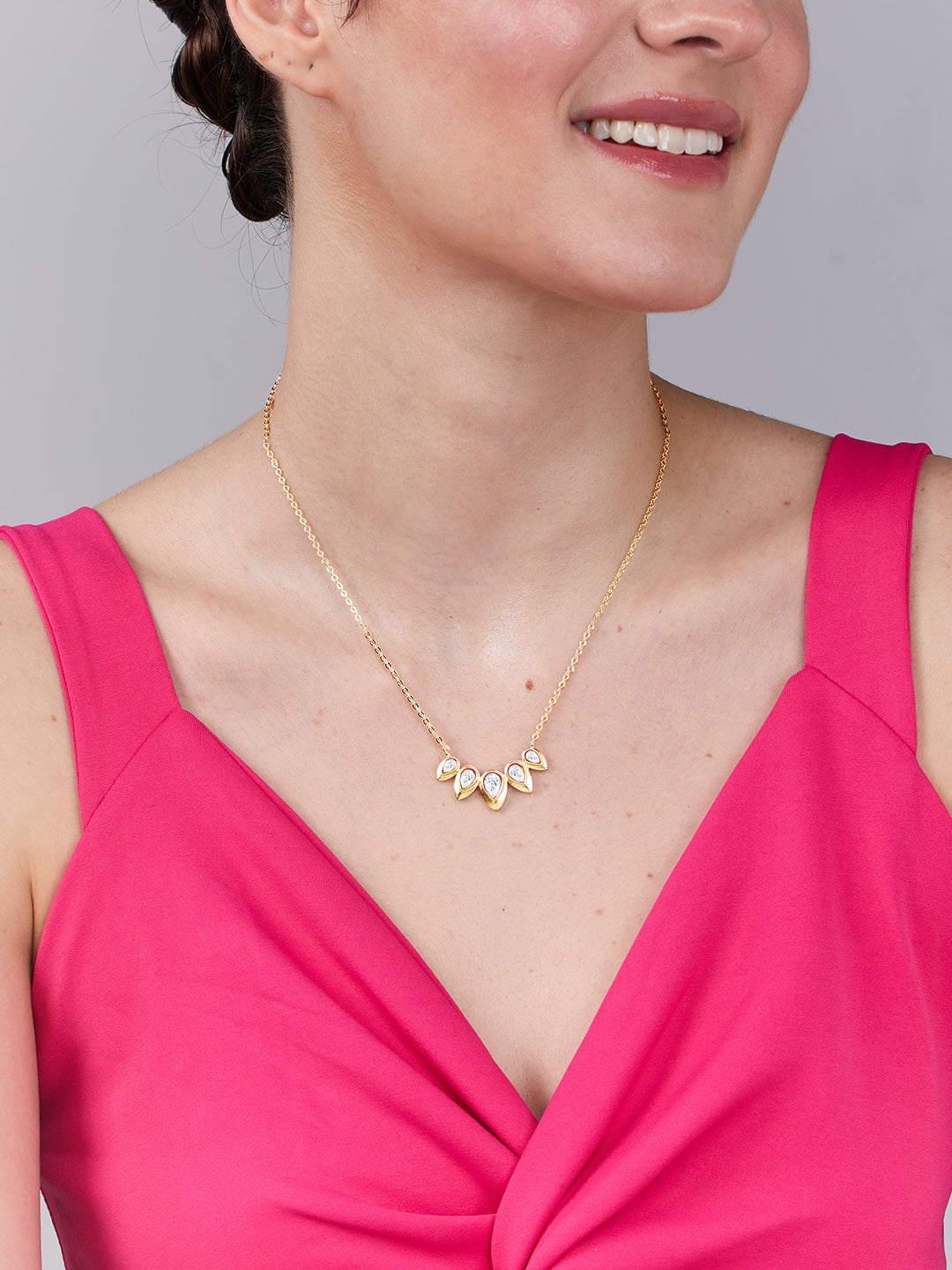 AIKA BY MINUTIAE 18K Women Brass Gold-Plated Drop Shaped Stone Necklace