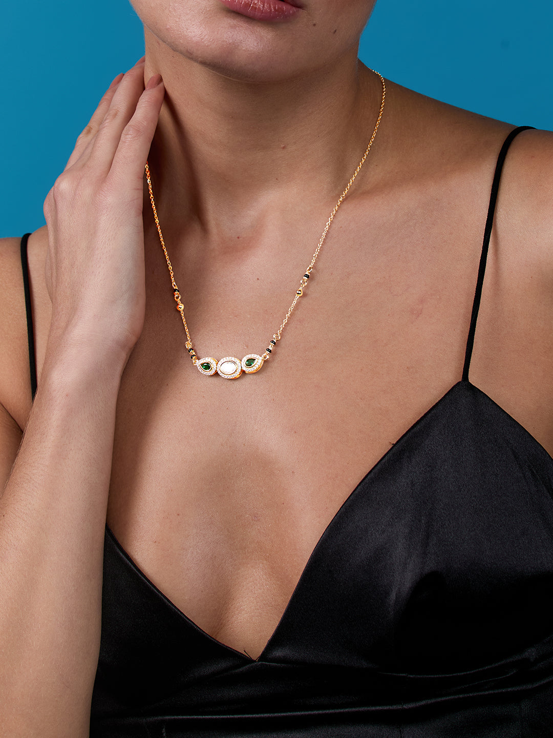 AIKA BY MINUTIAE 18K Gold Plated Chain Drop shaped Necklace for Women & Girls