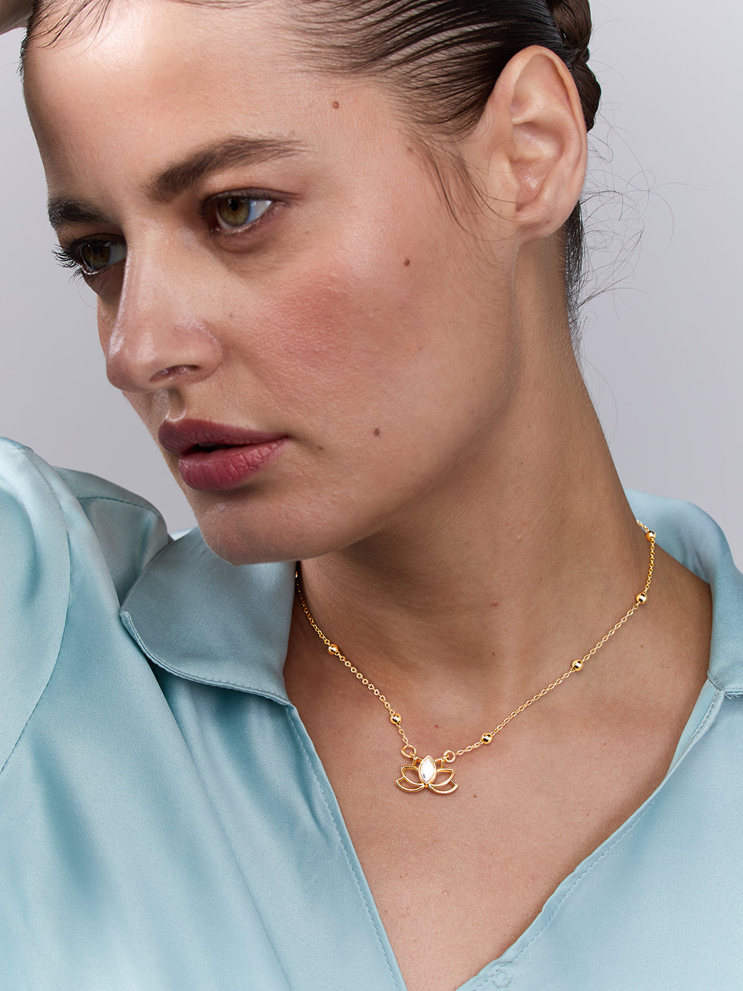 AIKA BY MINUTIAE 18k Women Gold Lotus Flower Necklace for Women & Girls