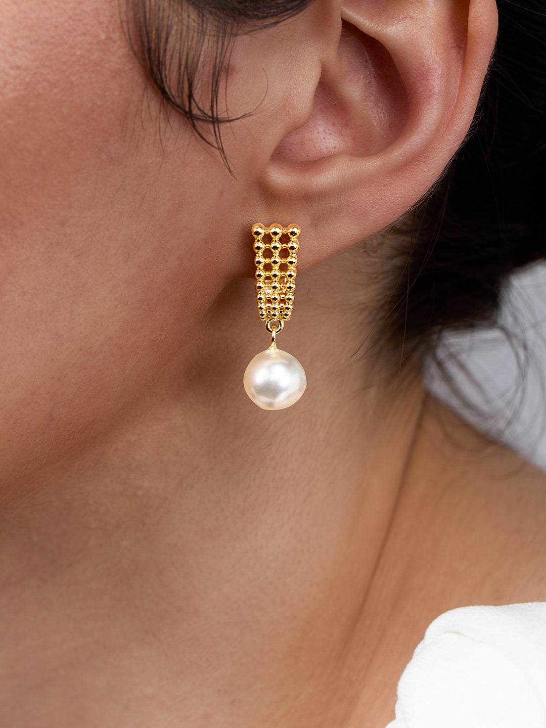 AIKA BY MINUTIAE 18K Gold-Plated White Pearl Drop Shaped Earring for Women & Girls
