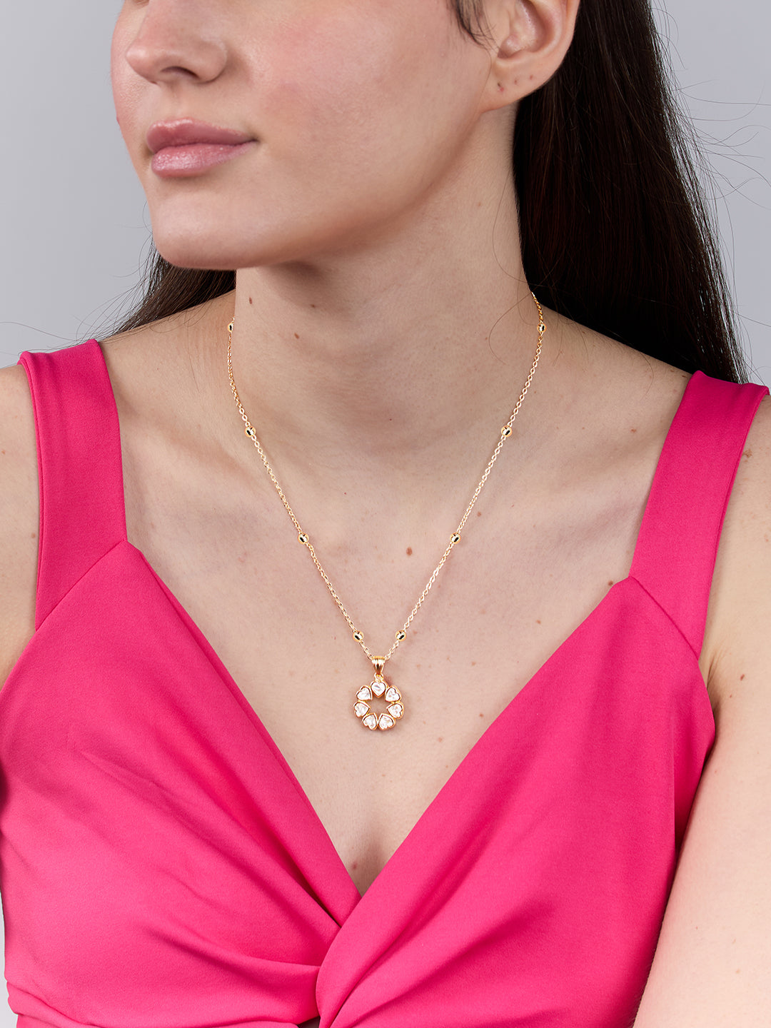 AIKA BY MINUTIAE 18K Gold Plated Chain Round Heart shaped Necklace for Women & Girls