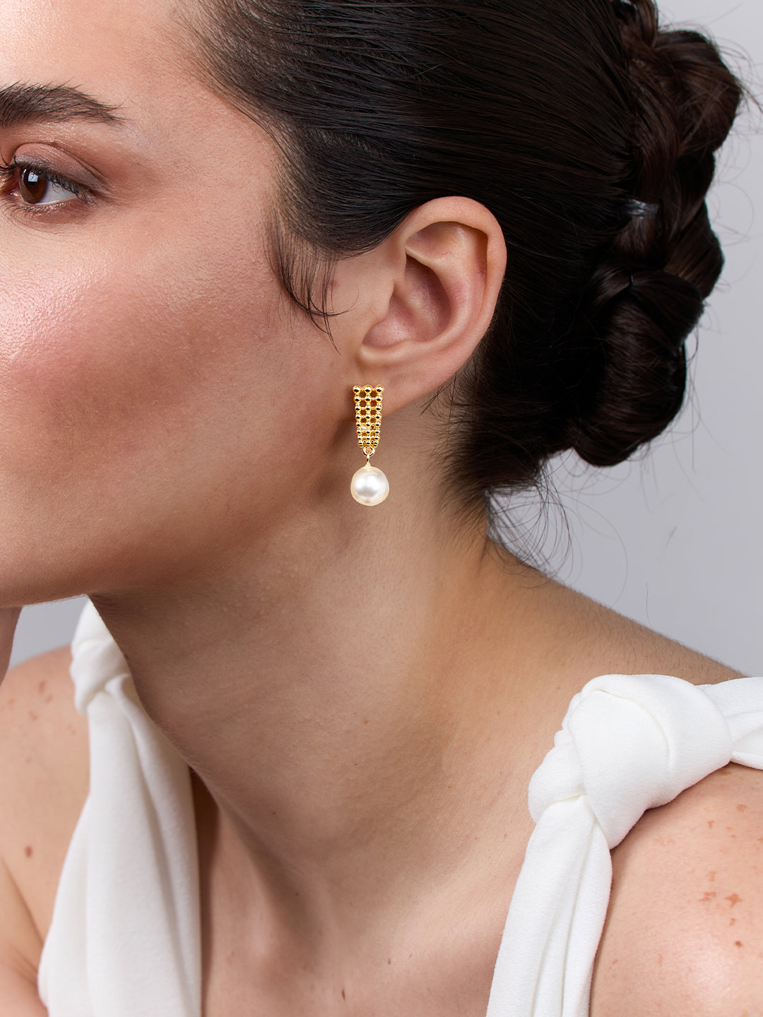 AIKA BY MINUTIAE 18K Gold-Plated White Pearl Drop Shaped Earring for Women & Girls