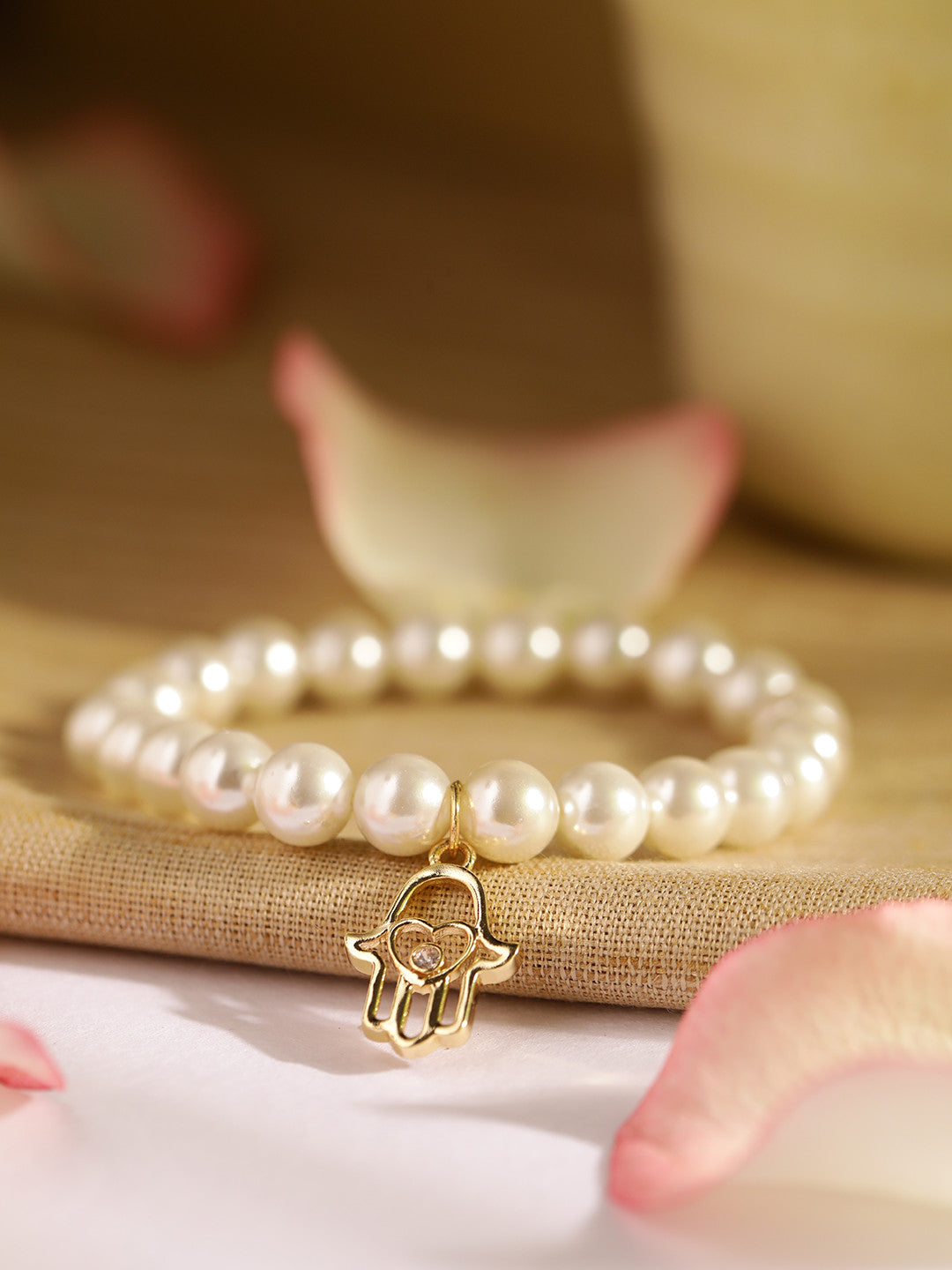 MINUTIAE Women White Pearls Gold-Plated Elasticated Bracelet