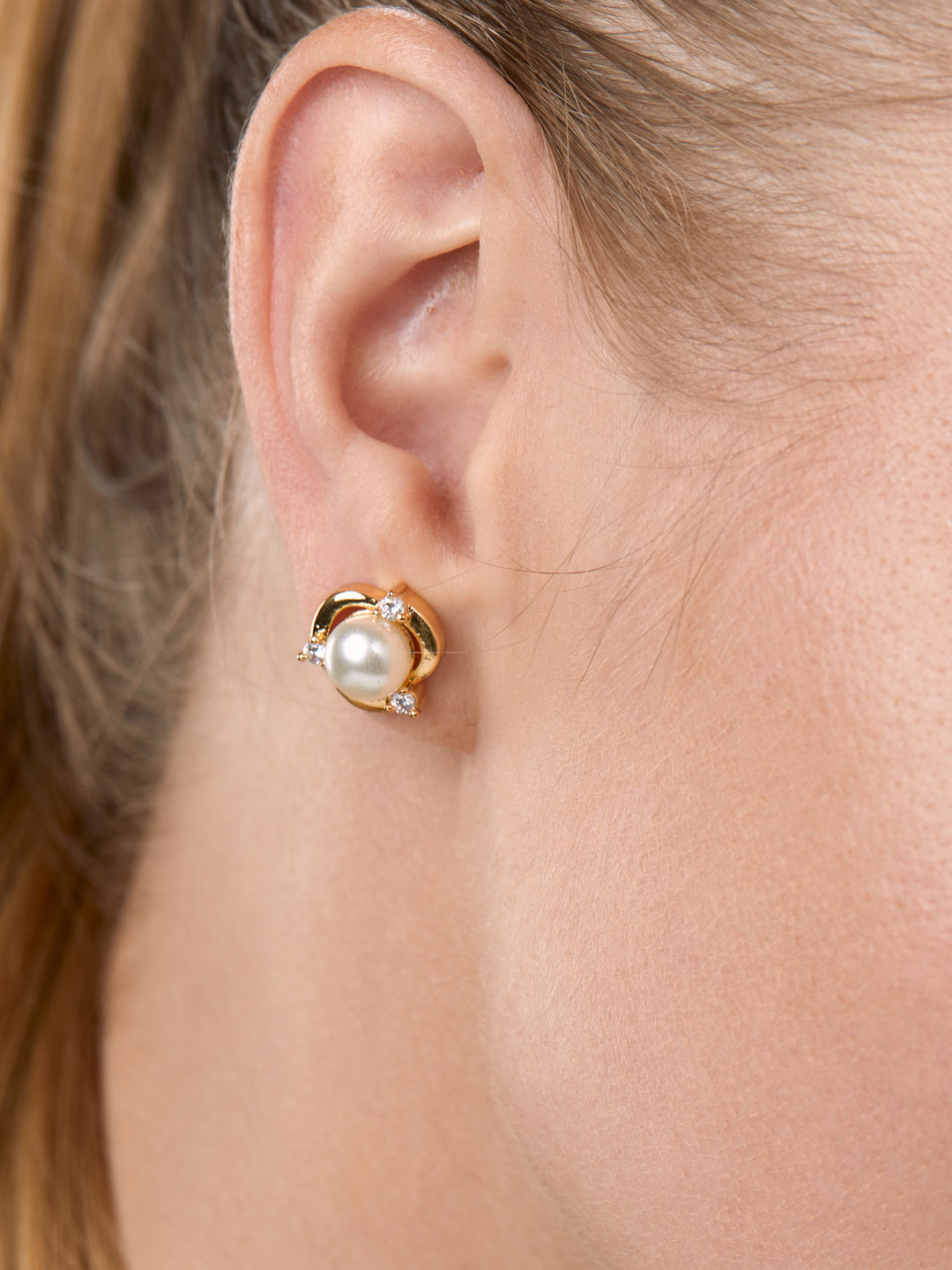 MINUTIAE Gold-Plated & White Floral Studs For Women's & Girl
