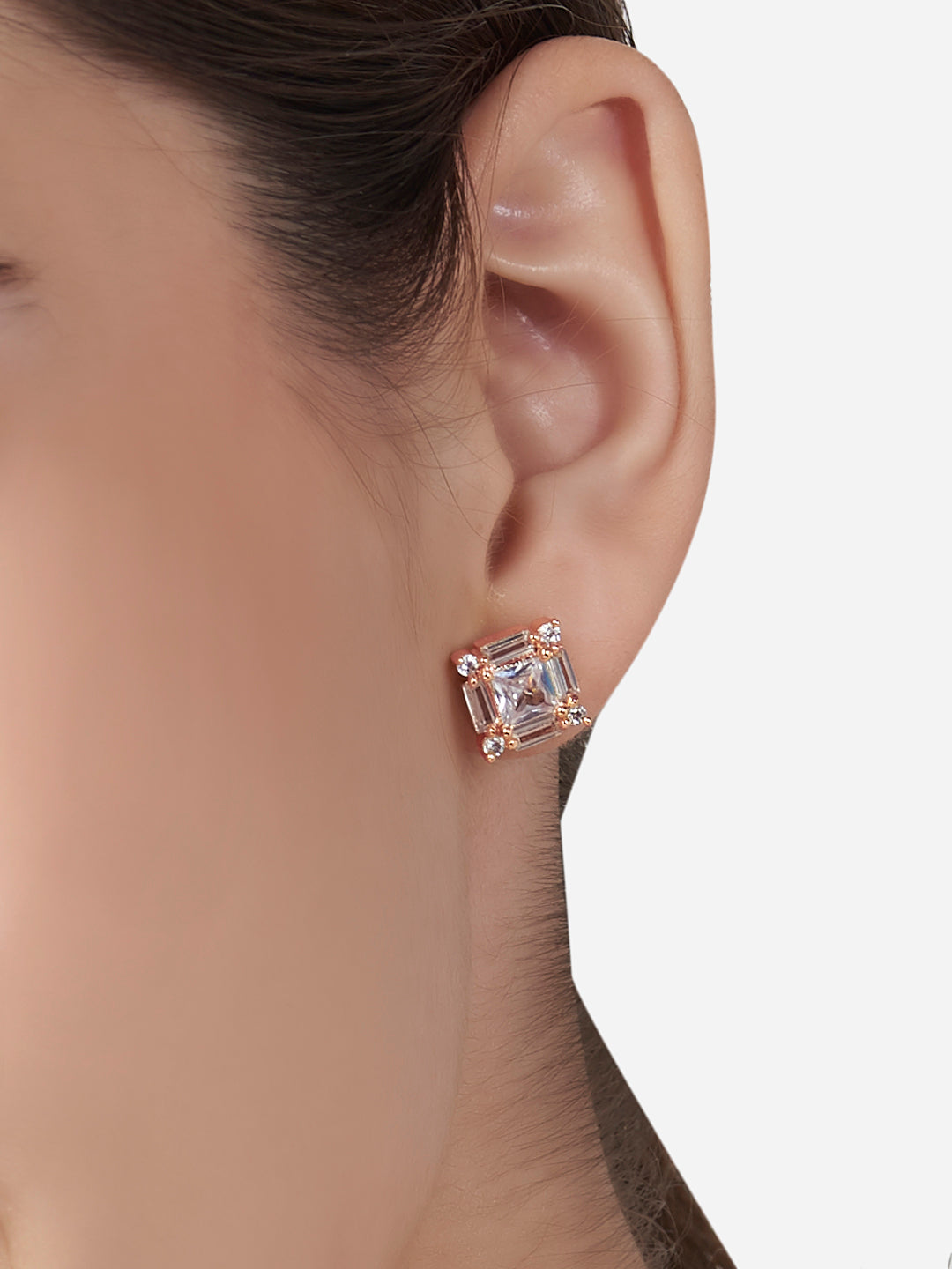 MINUTIAE  Gold_Plated White Crystals Studded pendant and a pair of earrings Jewellery Set