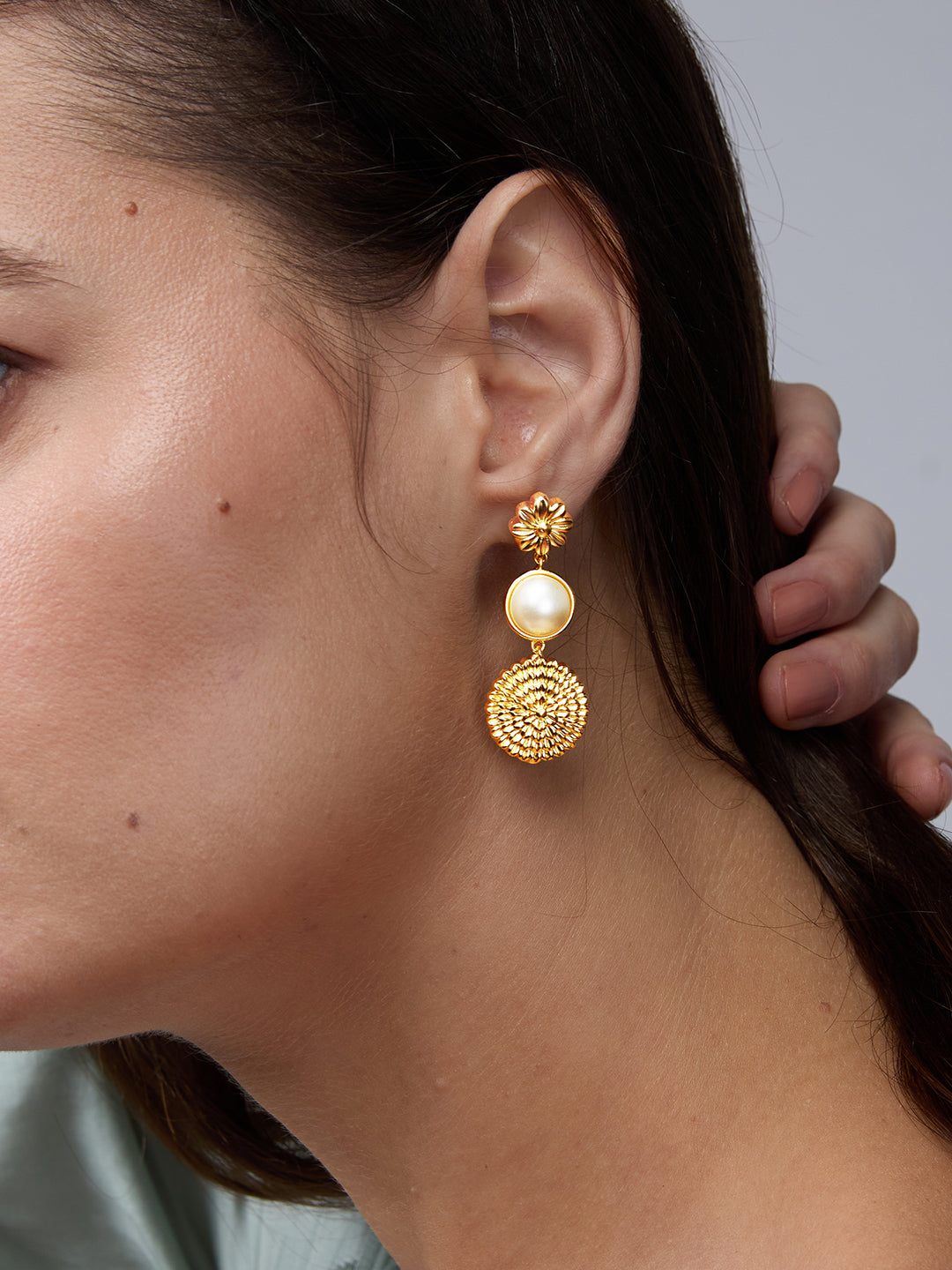 AIKA BY MINUTIAE 18K Women Gold Plated Floral Drop Earrings